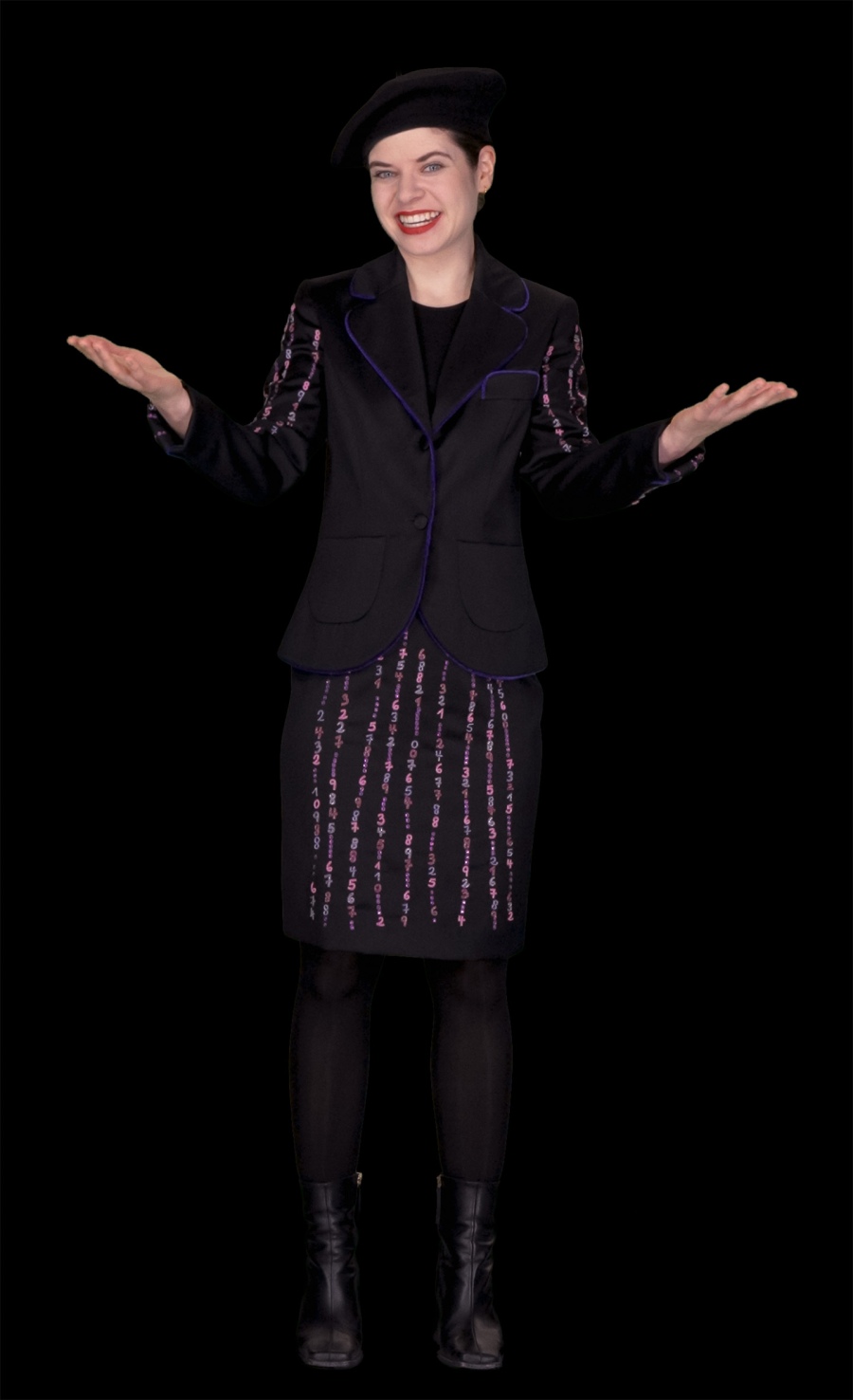 A woman dressed in black is delighted.