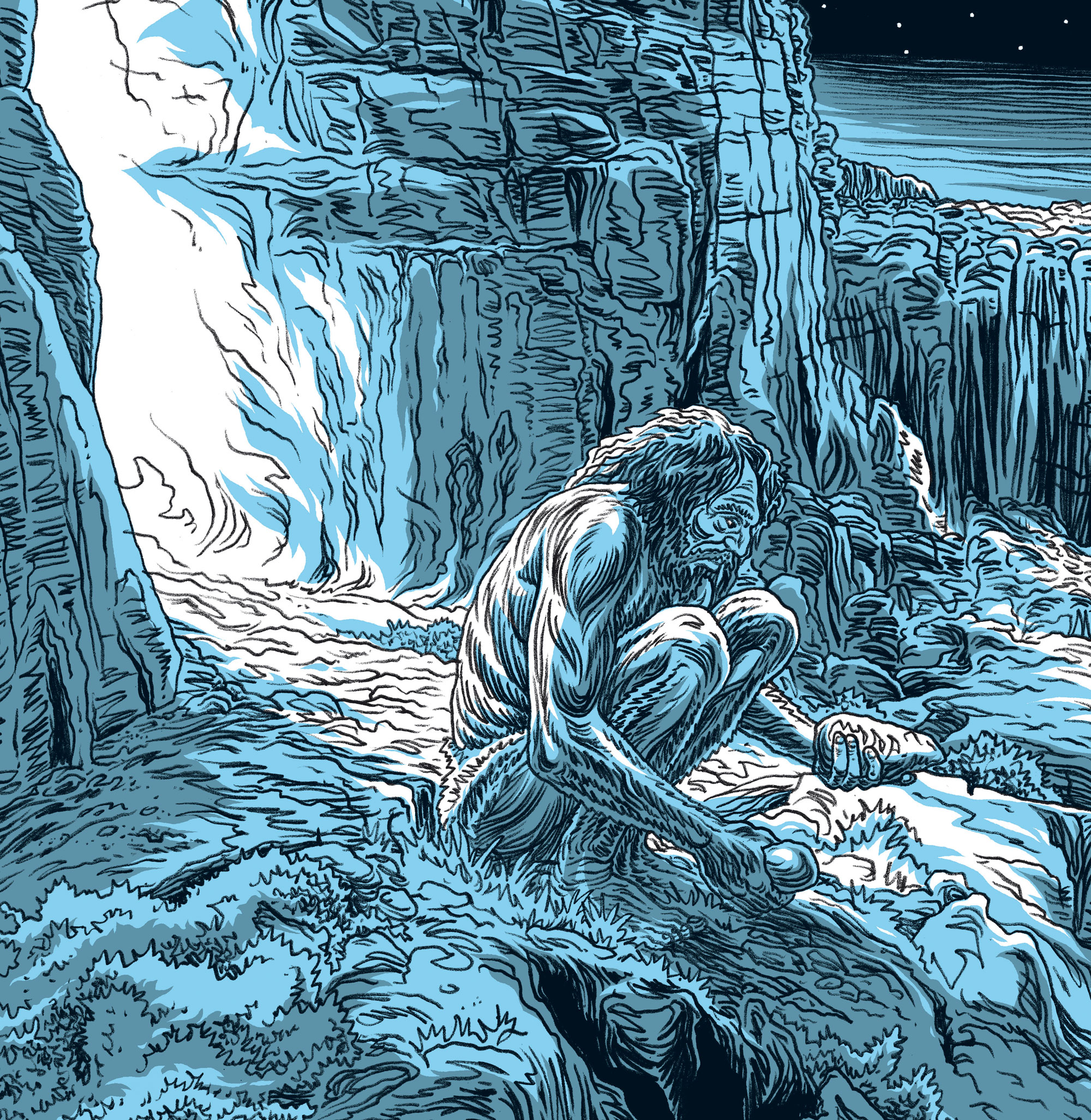 Erstes Feuer des Steinzeitmenschen